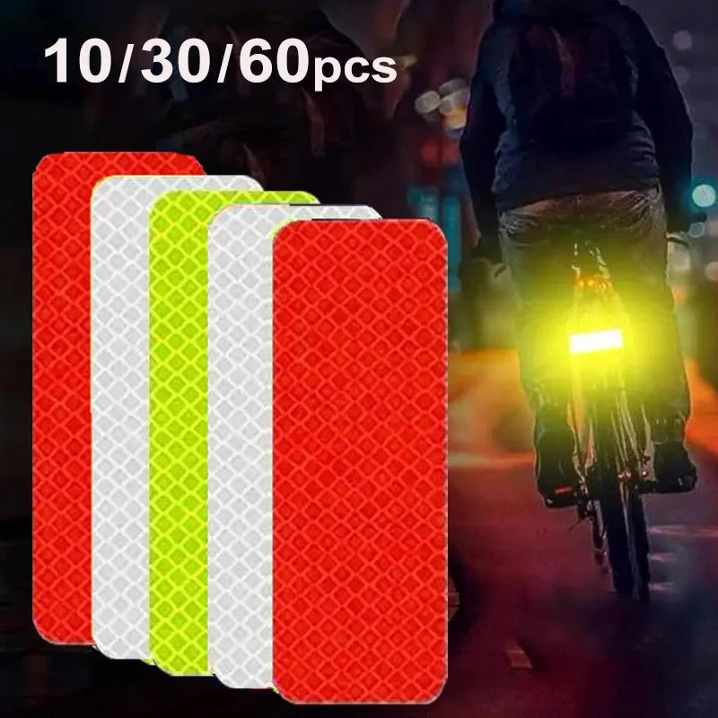 10~60pcs Bicycle Reflective Stickers Secure 30x80mm Warning Strip Car