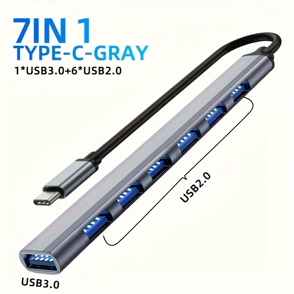 USB C Hub USB Hub 3.0, Aluminum 7 in 1 USB Extender, USB Splitter with