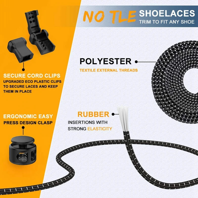1Pair Shoelaces for Sneaker Elastic No Tie Shoe Laces Stretching Lock