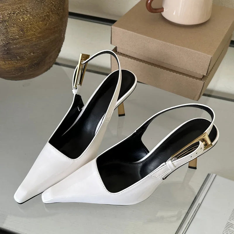 Eilyken Street Style Sexy Pointed Toe Metal Buckle Strap Women Pumps