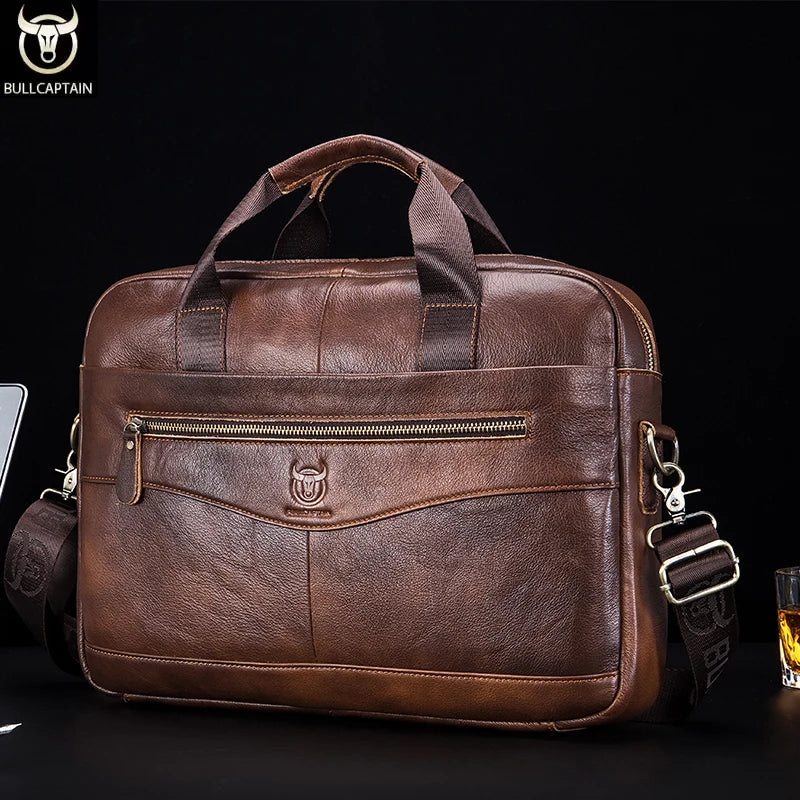 BULLCAPTAIN Briefcase Shoulder Messenger Bags Men's Genuine Leather