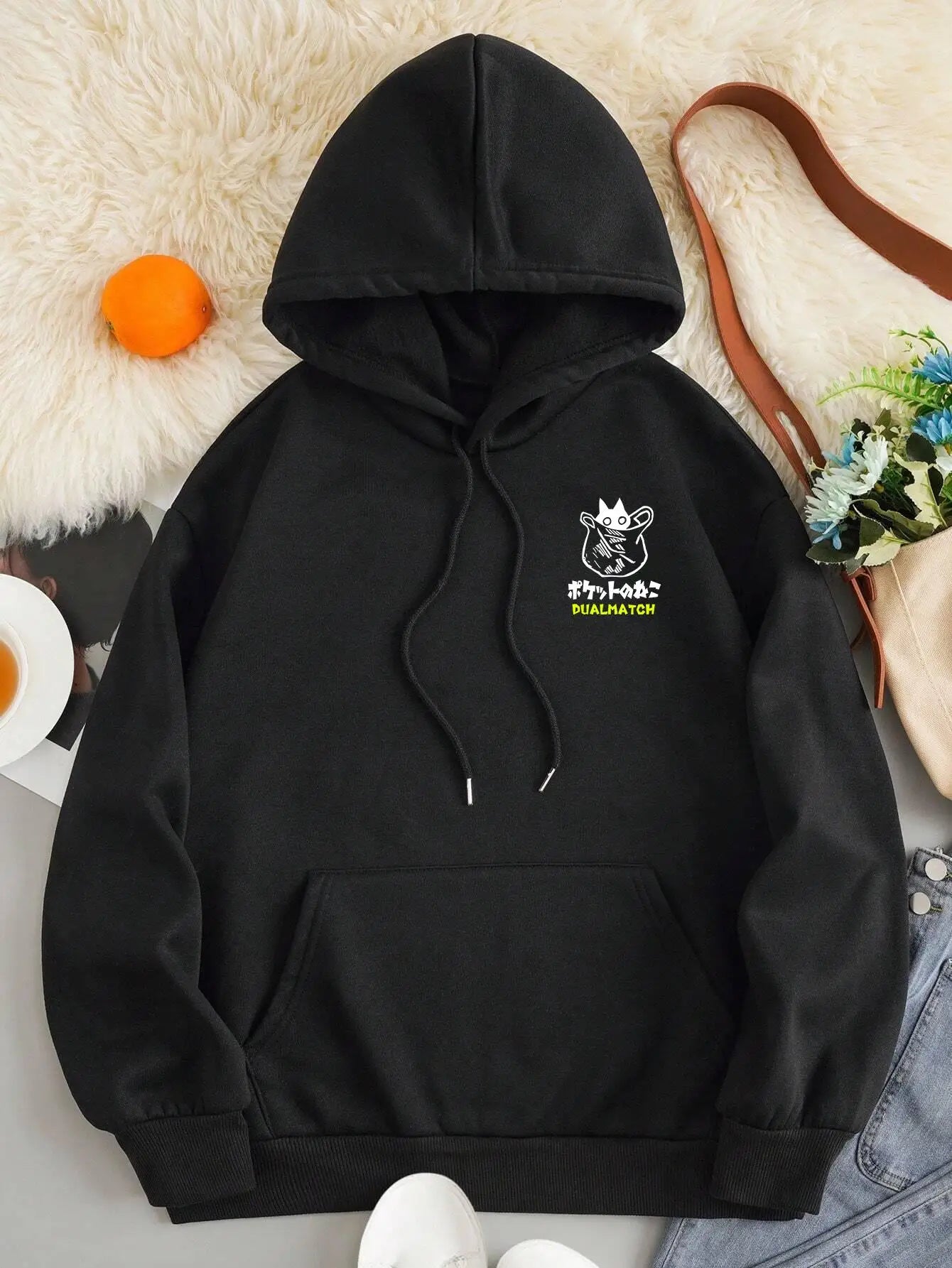 Cute Cat Cartoon Printed Sweatshirt Women Harajuku Casual Loose Hooded