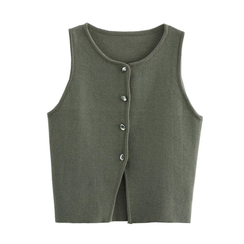 MUJER Cropped Knit Vest Women Cardigan White Sleeveless Vest Woman