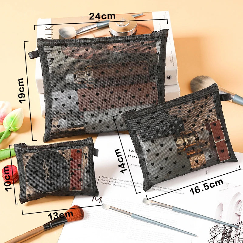 1Pcs Hot Mini Transparent Heart Makeup Bag Women Portable Lipsticks