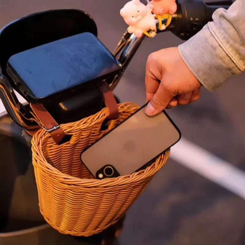 Bicycle Basket Rattan Woven Bike Storage Front Handlebar Basket