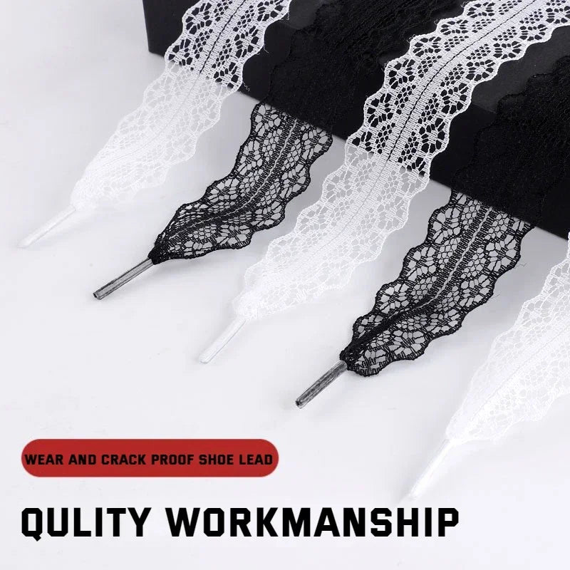New Lace Braided Shoelaces 2.9CM Width Fancy Flat Shoelace Black White