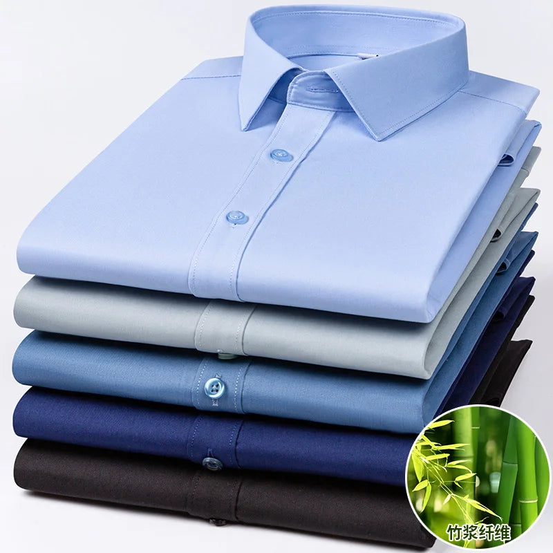 Quality Stretch Men Shirt Bamboo Fiber Long Sleeve Anti-wrinkle