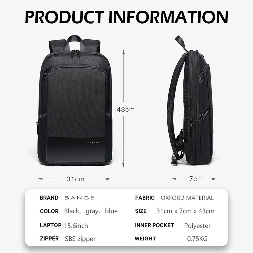 BANGE Slim Laptop Backpacks 15.6 Inch, Lightweight Portable Expandable