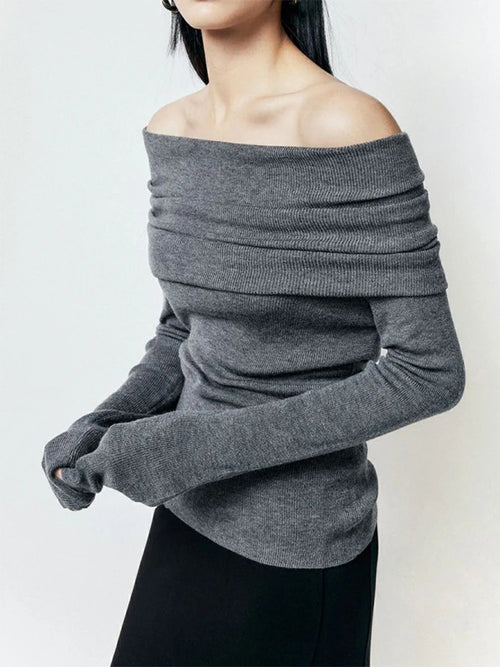 Slash Neck Sweater Women Tops Knitted Slim Basic All-match Sexy