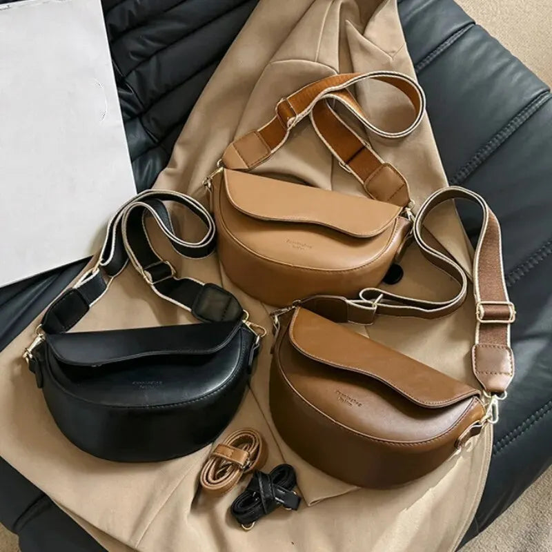 Women Vintage Solid Color Flap Small Saddle Shoulder Underarm Bag