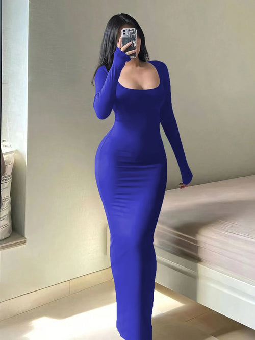 Women's Solid Long Sleeve Bodycon Dress, Chic Basic Minimalist Causual