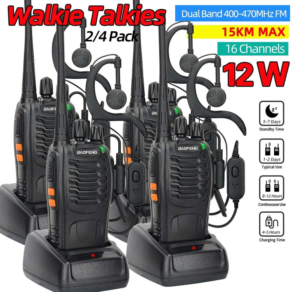 2/4PCS Baofeng BF-888S 12W Walkie Talkie Dual Band Portable Long Range