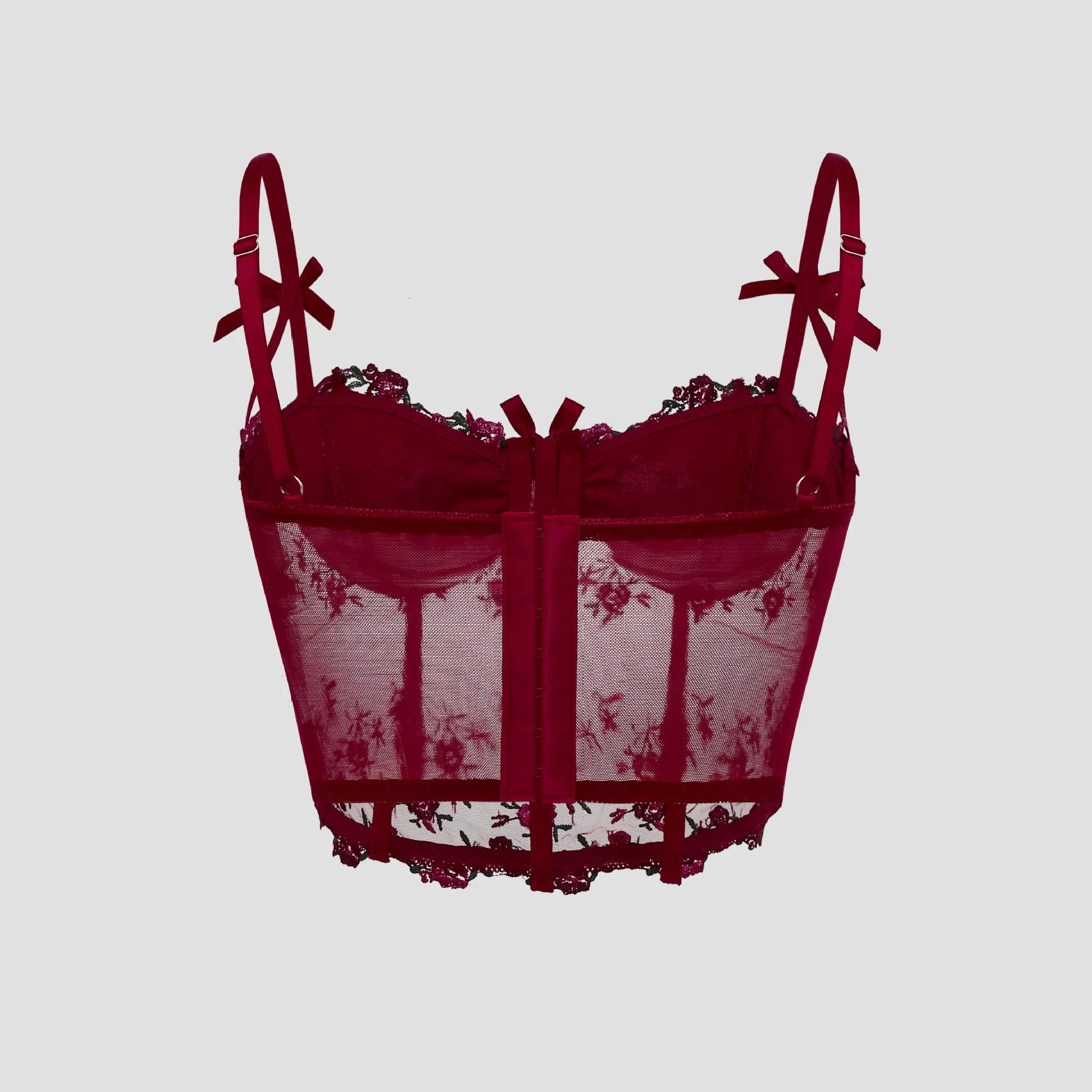 Sexy Lace Floral Embroidery Bow Corset For Women Camisole Sheer Mesh