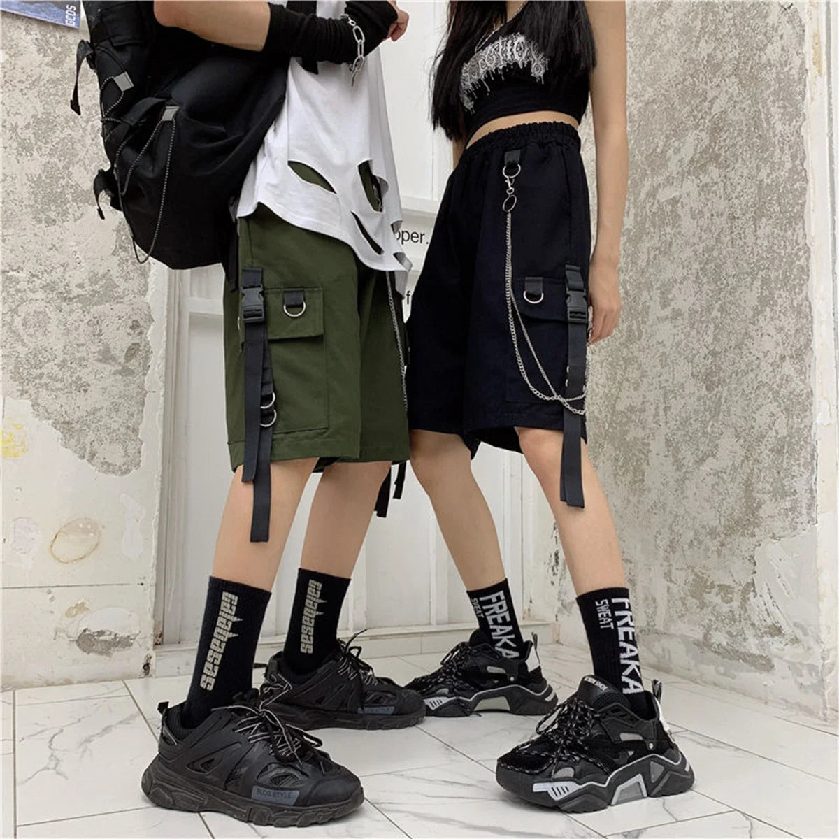 Loose Cargo Shorts Women Large Pocket Harajuku Japan Shorts Girl