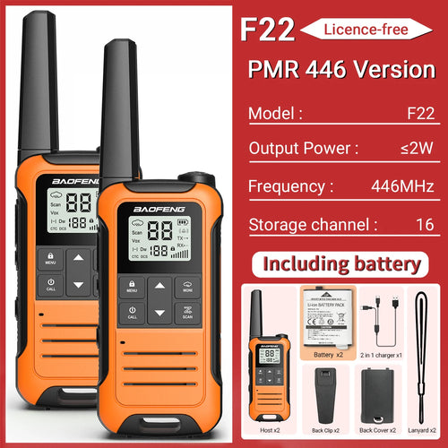 2PCS Baofeng F22 PMR FRS Mini Walkie Talkie Waterproof Type-C