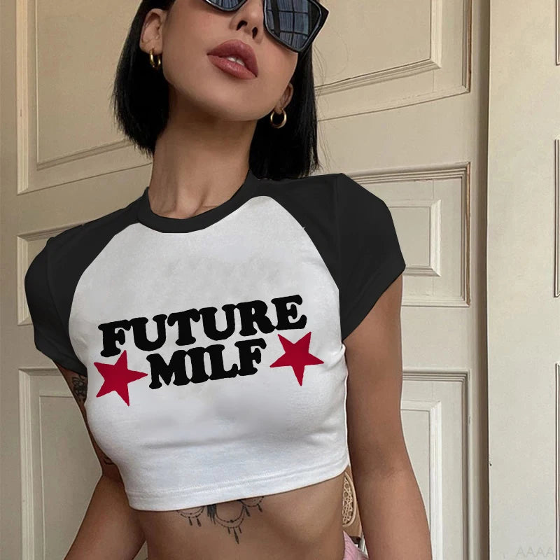 2023 Sexy T Shirts Future Milf Star Fashion Women Crop Top Harajuku