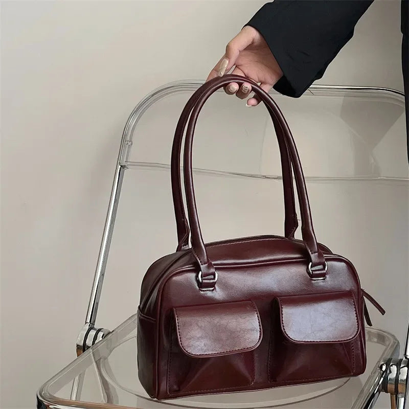 Vintage Women Business Shoulder Bags Simple Ladies Commute Tote Bag Pu