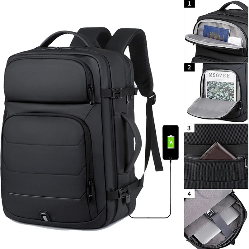 Expandable Men‘s 17 Inch Laptop Backpacks Waterproof Notebook Bag USB