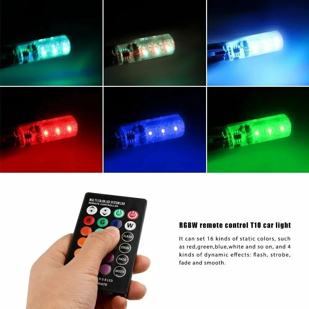 1SET T10 W5w RGB LED Bulb 12SMD 5050 CANbus 194 168 Car With Remote