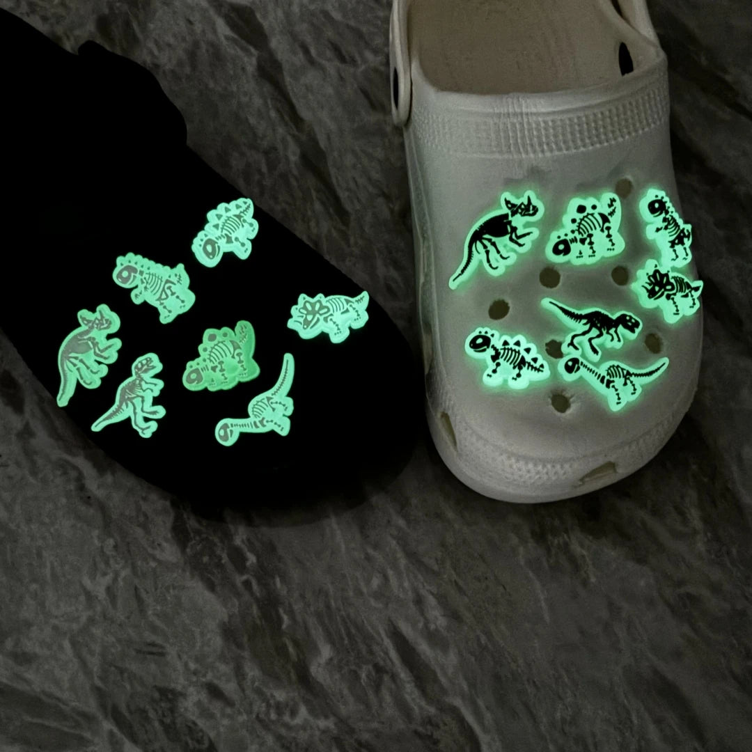 14pcs Luminous Dinosaur Skeleton Pattern Shoe Charms For Hole Shoes