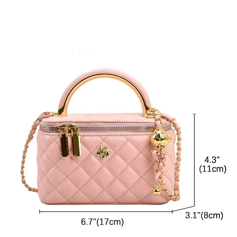 Quilted Shoulder Bag for Women PU Leather British Style Handbag Ladies