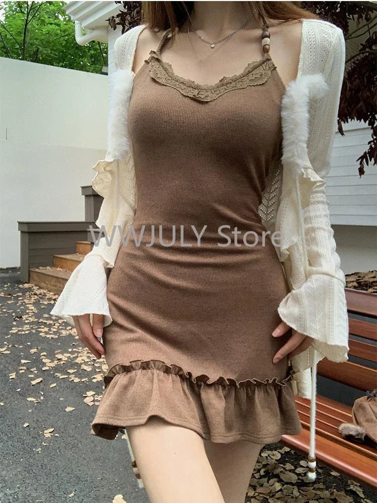 American Style Vintage 2 Piece Set Spicy Girl Sexy Sleeveless Mini