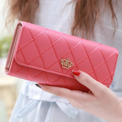 Black Long Wallets for Women PU Leather Diamond Pattern Purse Card