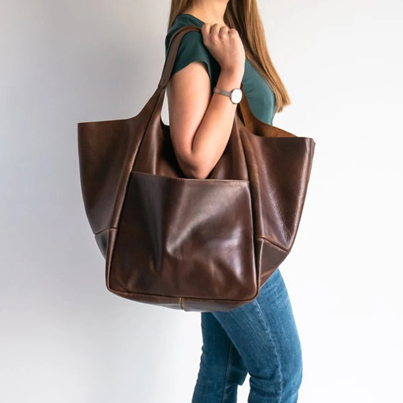 Rretro Handmade Big Beach Tote Bag High Capacity Zipper Shoulder Solid