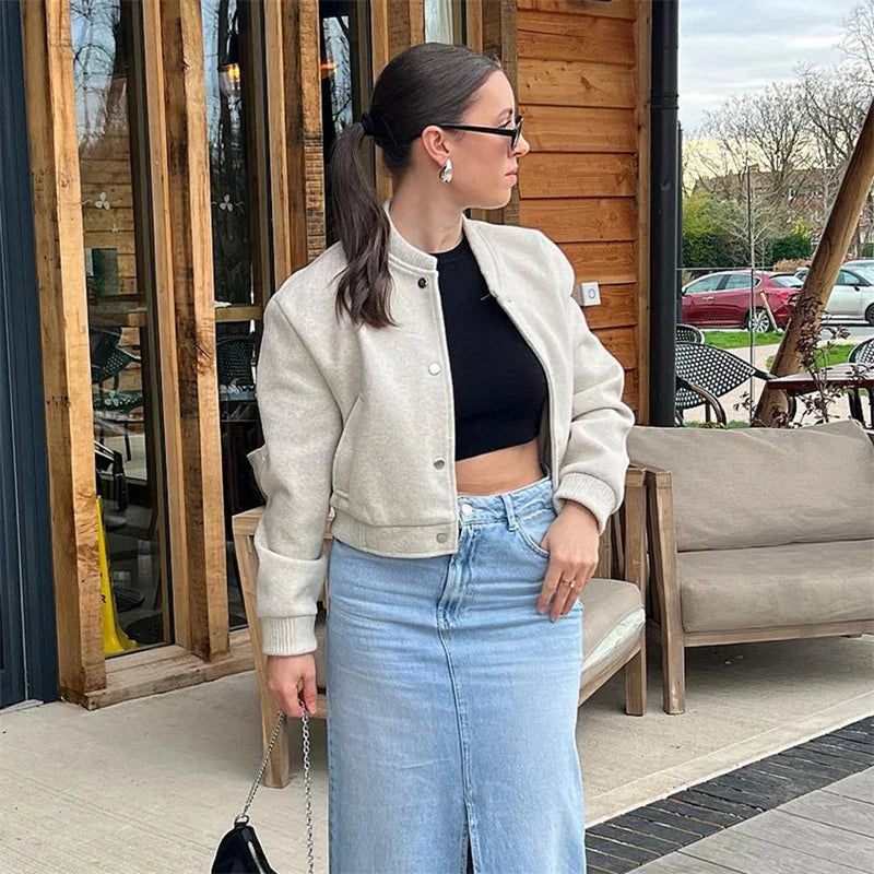 MUJER 2025 Women Jacket Cropped Bomber Jackets For Women Beige Black