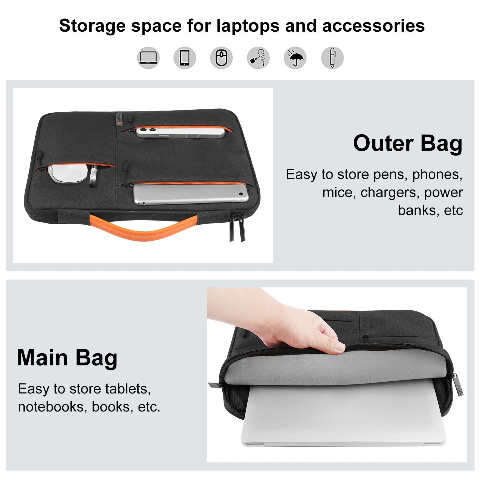 HAWEEL 13.0-15.0 inch Sleeve Case Zipper Briefcase Laptop Handbag For