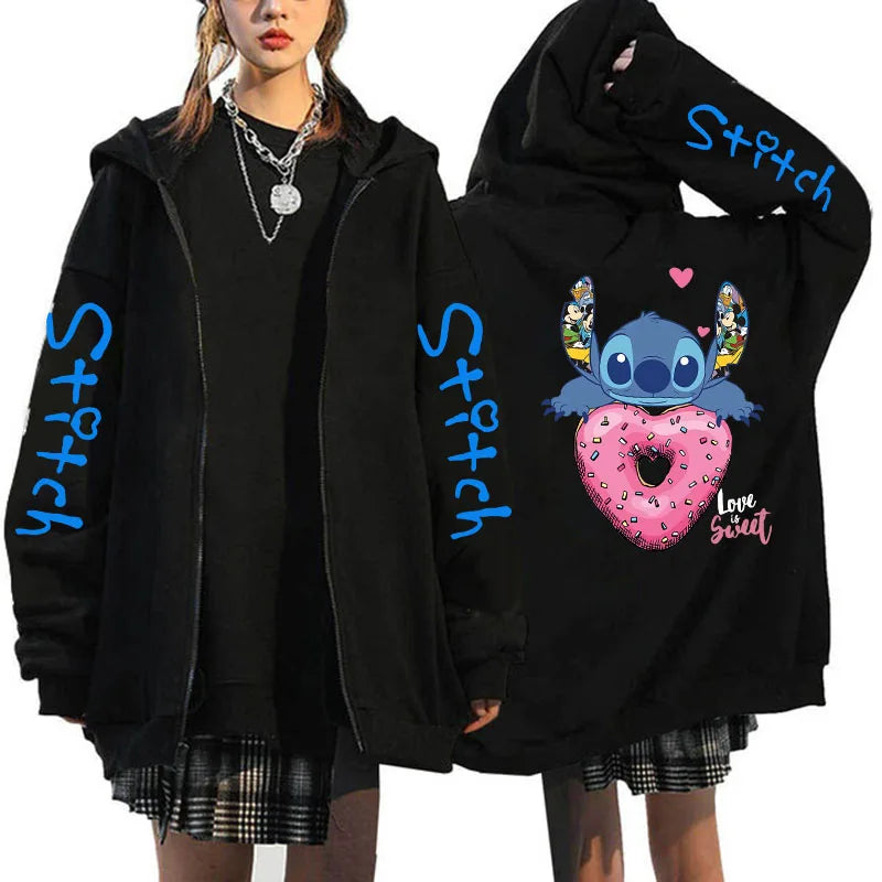 Oversized Y2k Zip-up Hoodie Disney Women's Lilo & Stitch Costume