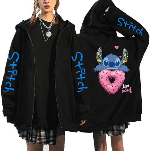 Oversized Y2k Zip-up Hoodie Disney Women's Lilo & Stitch Costume