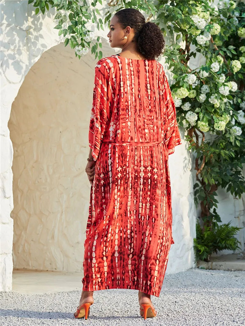 Long Kimono Swimsuit Cover up for Women Stylish Tie Dye Open Front