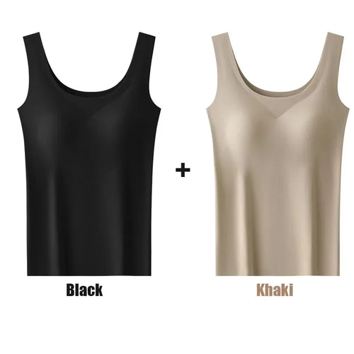 2PCS/Lot Silk Seamless Tank Top with Fixed Chest Pad Women's Camisole