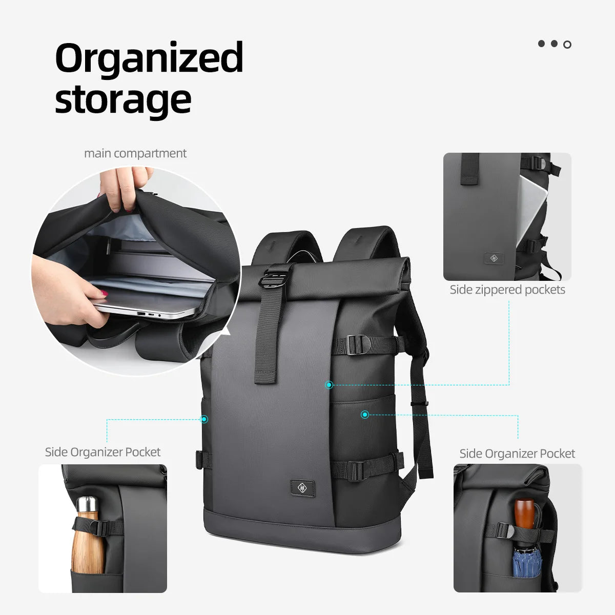 HK Waterproof Roll-Top Backpack for Men Large Capacity Expandable 17