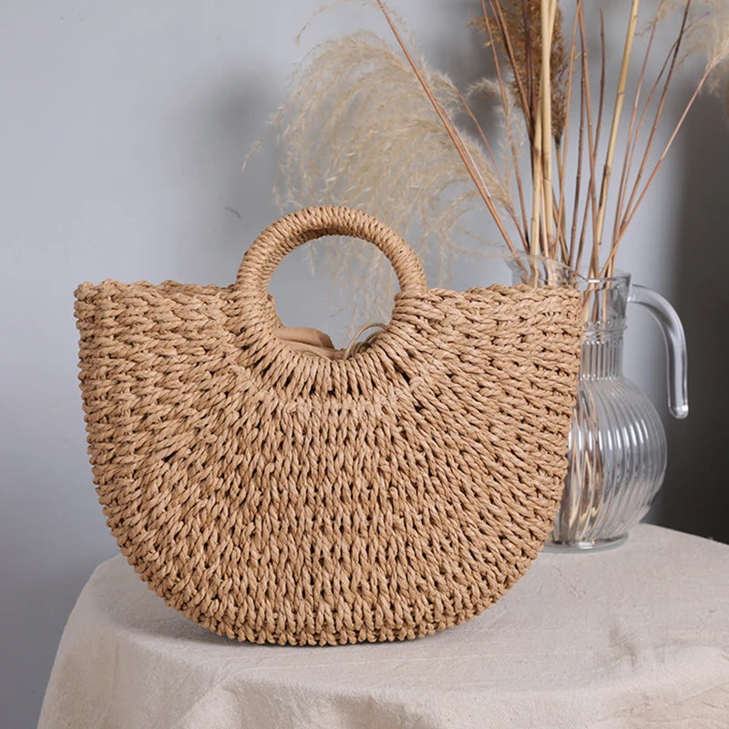 Summer Handmade Bags for Women Beach Weaving Ladies Straw Bag Wrapped