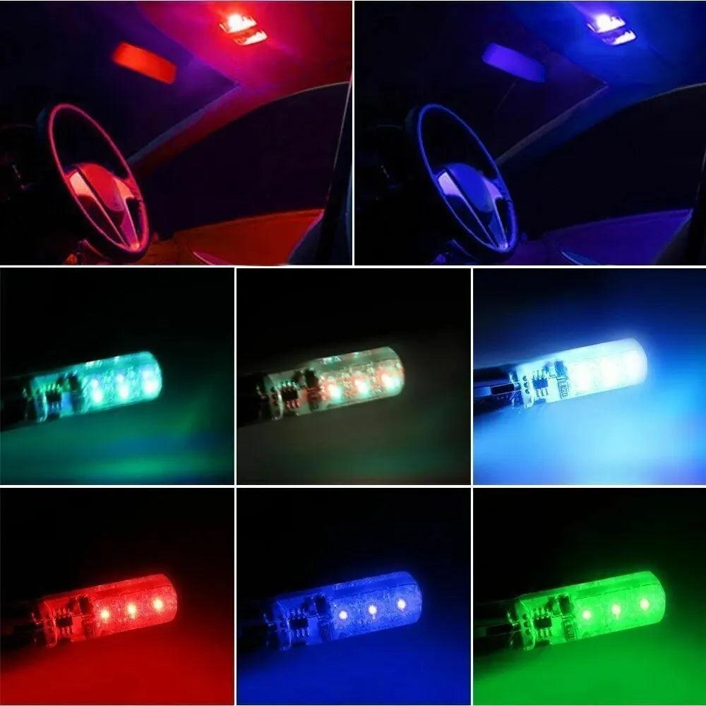 1SET T10 W5w RGB LED Bulb 12SMD 5050 CANbus 194 168 Car With Remote