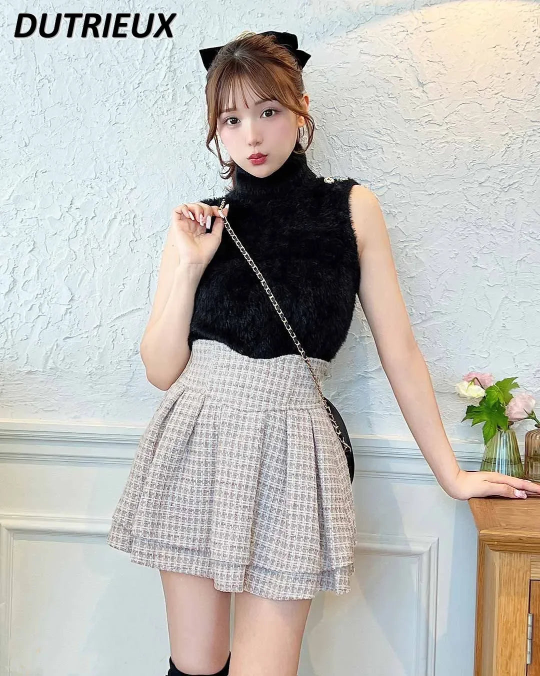 Japanese Lolita Skirts Ruffled Pleated Plaid Skirt Women 2024 Spring