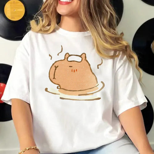 Capybara T-shirts Women Manga Graphic Tee Harajuku Top Female Japanese