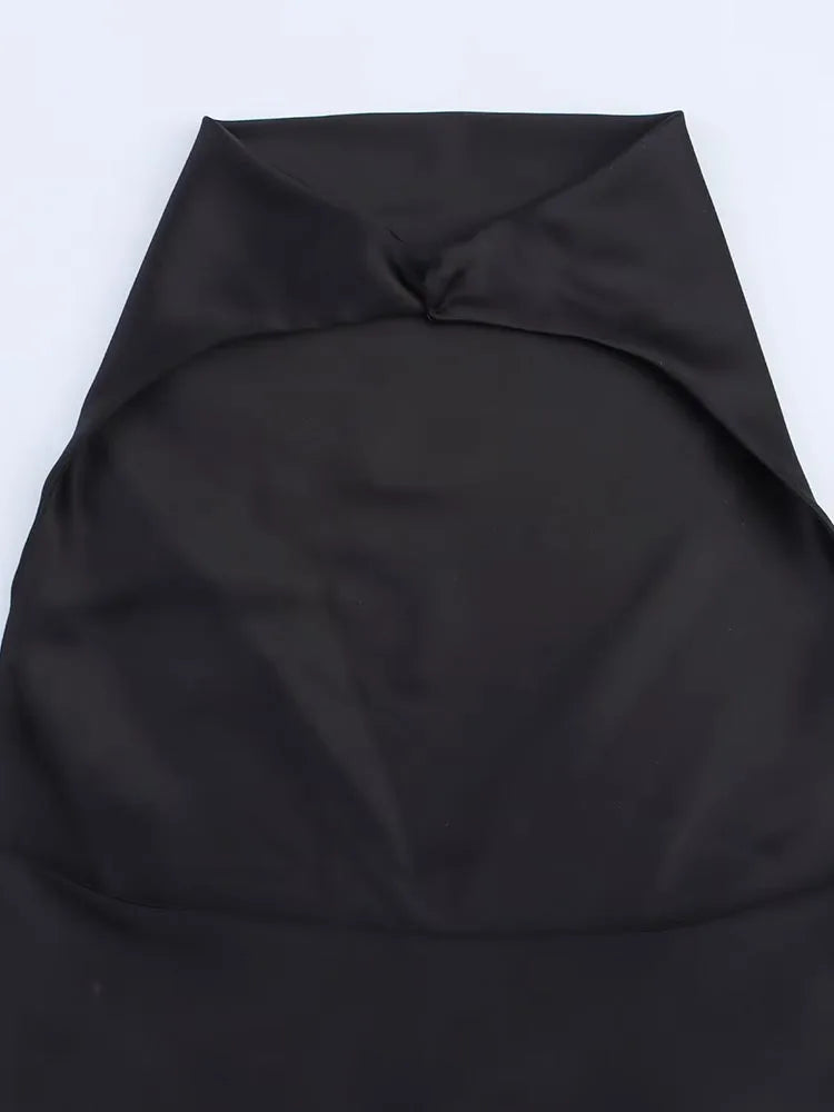 2025 Women Summer Halter Mini Dress Fashion Sexy Satin Backless Solid