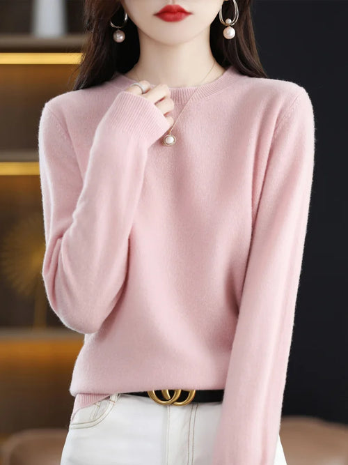 Fashion 100% Merino Wool Women's Sweater O-Neck Long Sleeve Pullover