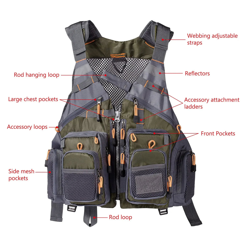 Breathable Fishing Vest Outdoor Sports Fly Swimming Adjustable Vest