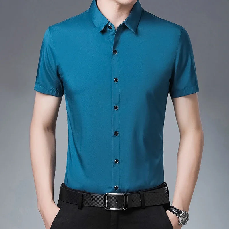 Men's Business Casual Solid Color Short Sleeved Shirt Non Ironing