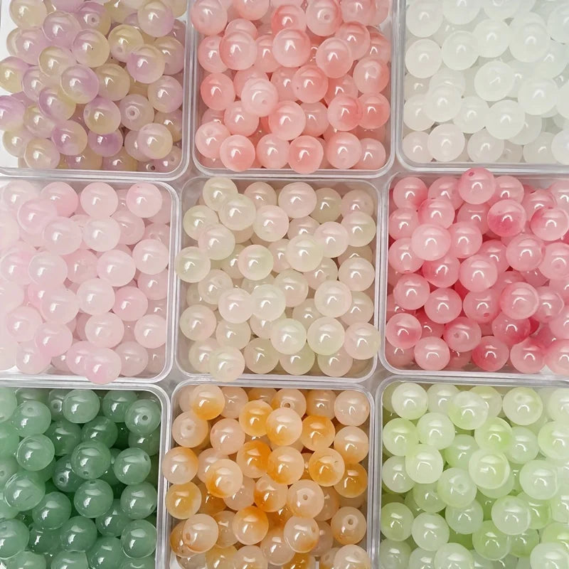 8mm/50pcs Sweet Style Dual Color Glass Loose Beads For Handmade DIY