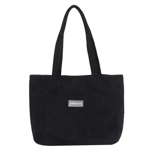 Large Capacity Shoulder Bag Trendy Corduroy Tote Bag Solid Color