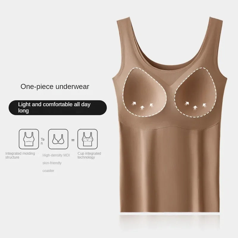 2PCS/Lot Silk Seamless Tank Top with Fixed Chest Pad Women's Camisole