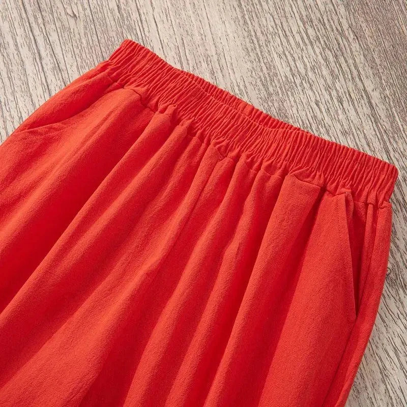 Women Summer Casual Loose Harem Elastic Waist Cotton Linen Pants Ninth