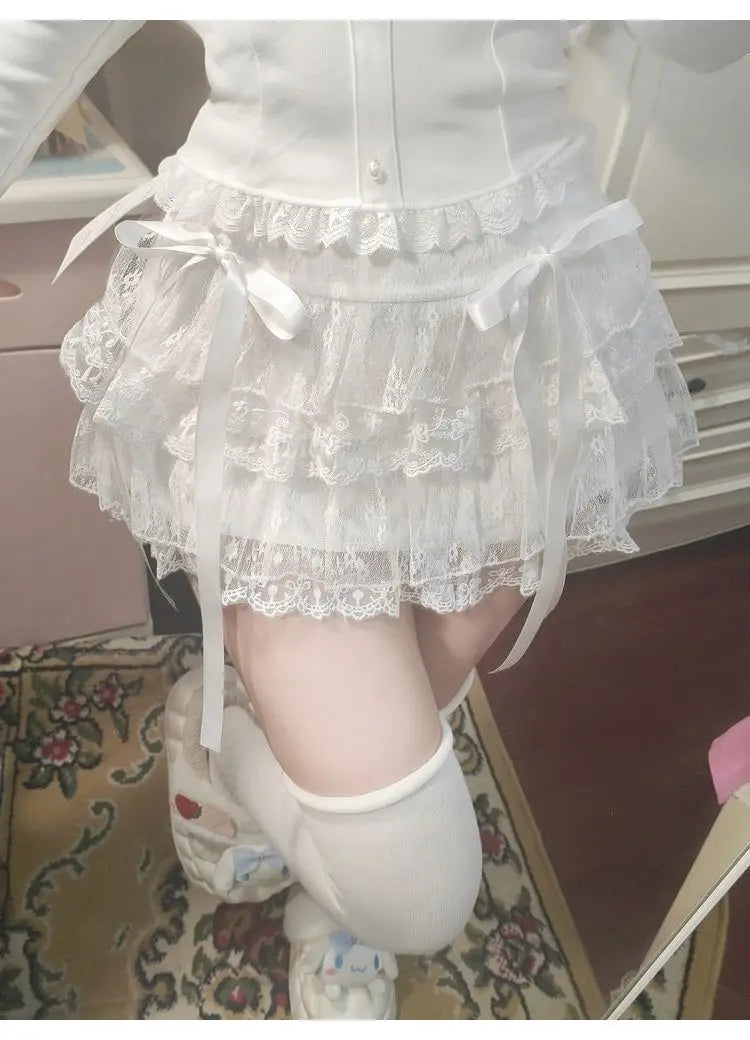 Y2k Lace Sweet Girl Korea Summer Skirts Women Clothes White MIni Skirt