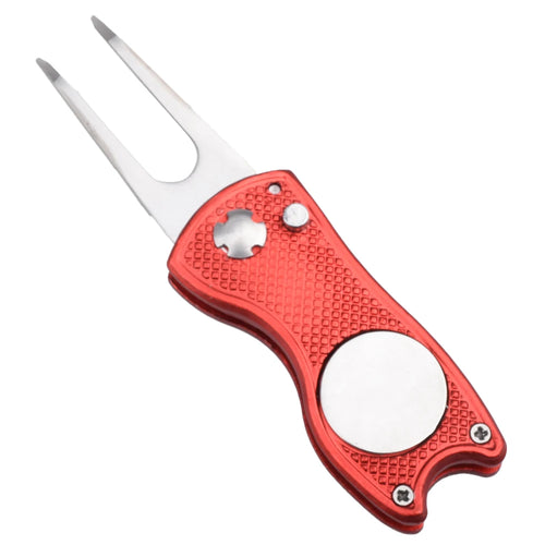 1PC Foldable Metal Golf Turf Repair Tool With Magnetic Ball Marker And