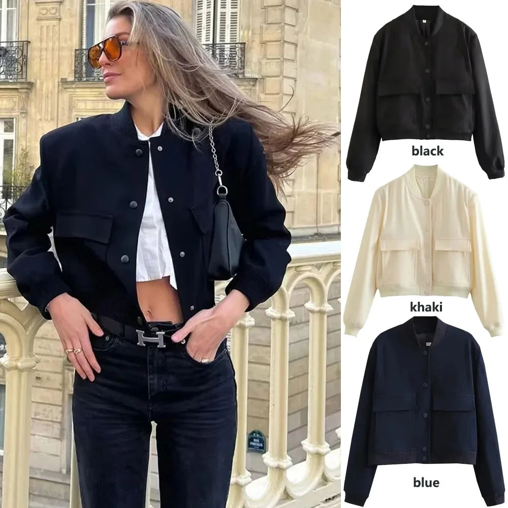 1PCS Woman Bomber Jacket Coat White Autumn Winter Button Baseball
